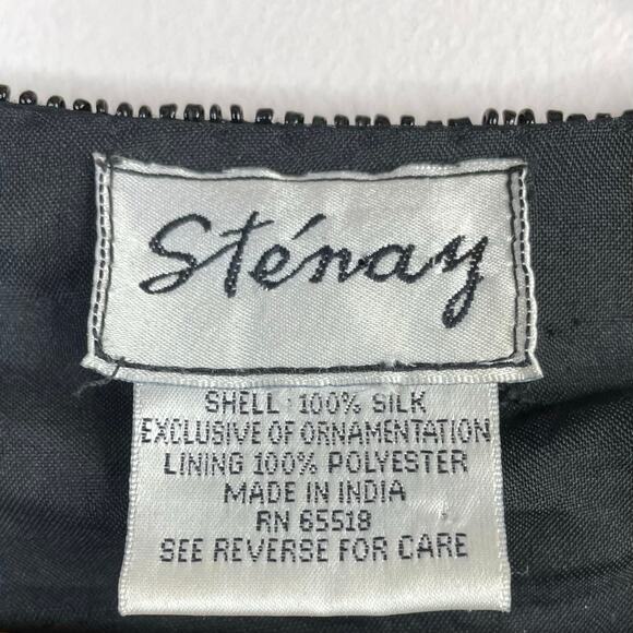 Vintage 90s Stenay Black Silk Glam Party Beaded Long Sleeve Jacket Womens M L - Picture 9 of 9